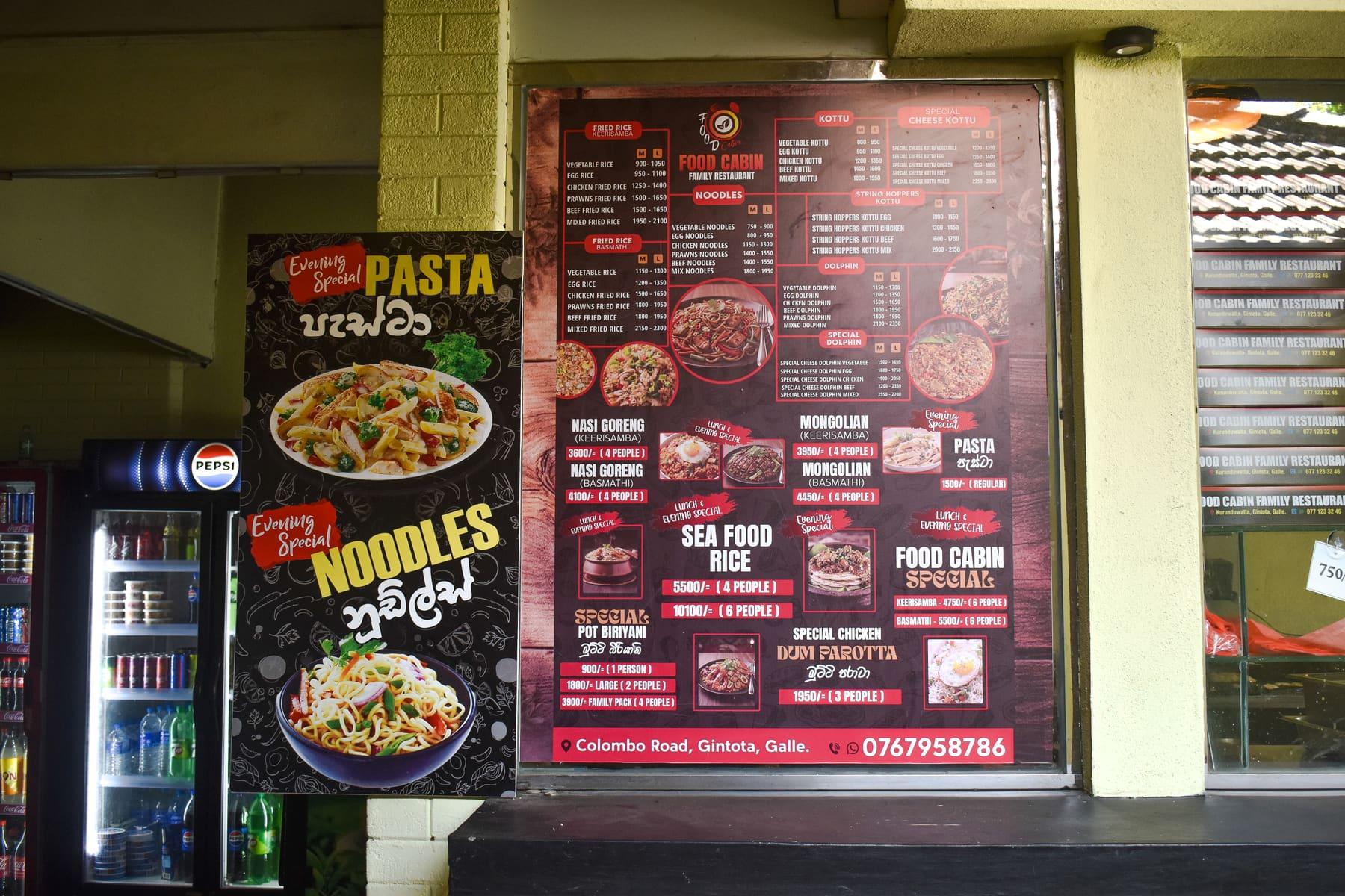 Menu at the Counter — The full Colombo Road menu, right at the entrance at Food Cabin Galle
